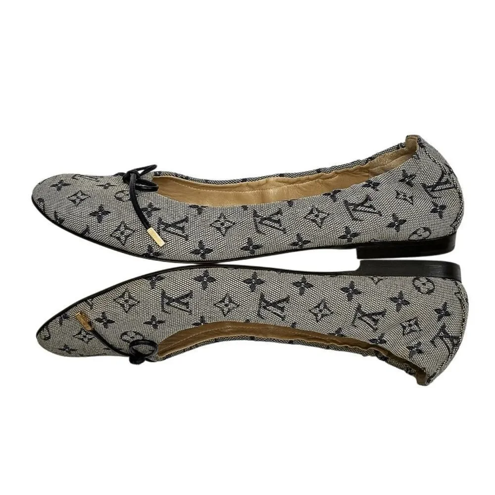 Louis Vuitton Mini Lin Debbie Ballet Bow Flats Navy Canvas EU 36.5 Monogram